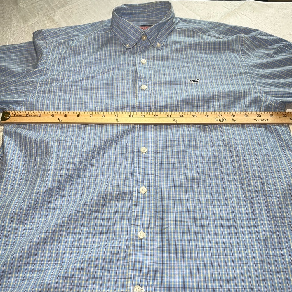 Vineyard Vines Cotton Whale Long Sleeve Button Down Blue Yellow Plaid Shirt Med - Picture 4 of 11